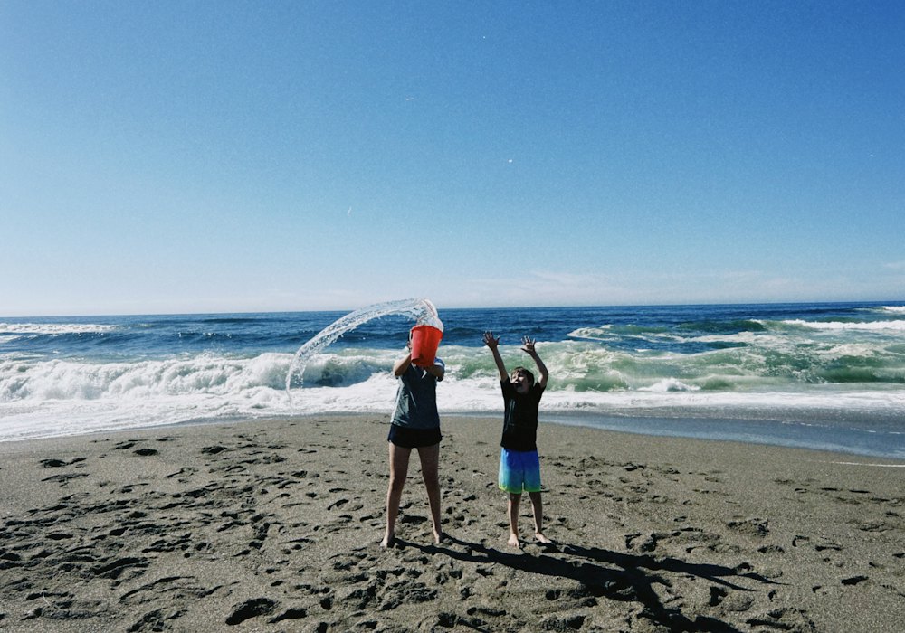 Two children playing at the beach